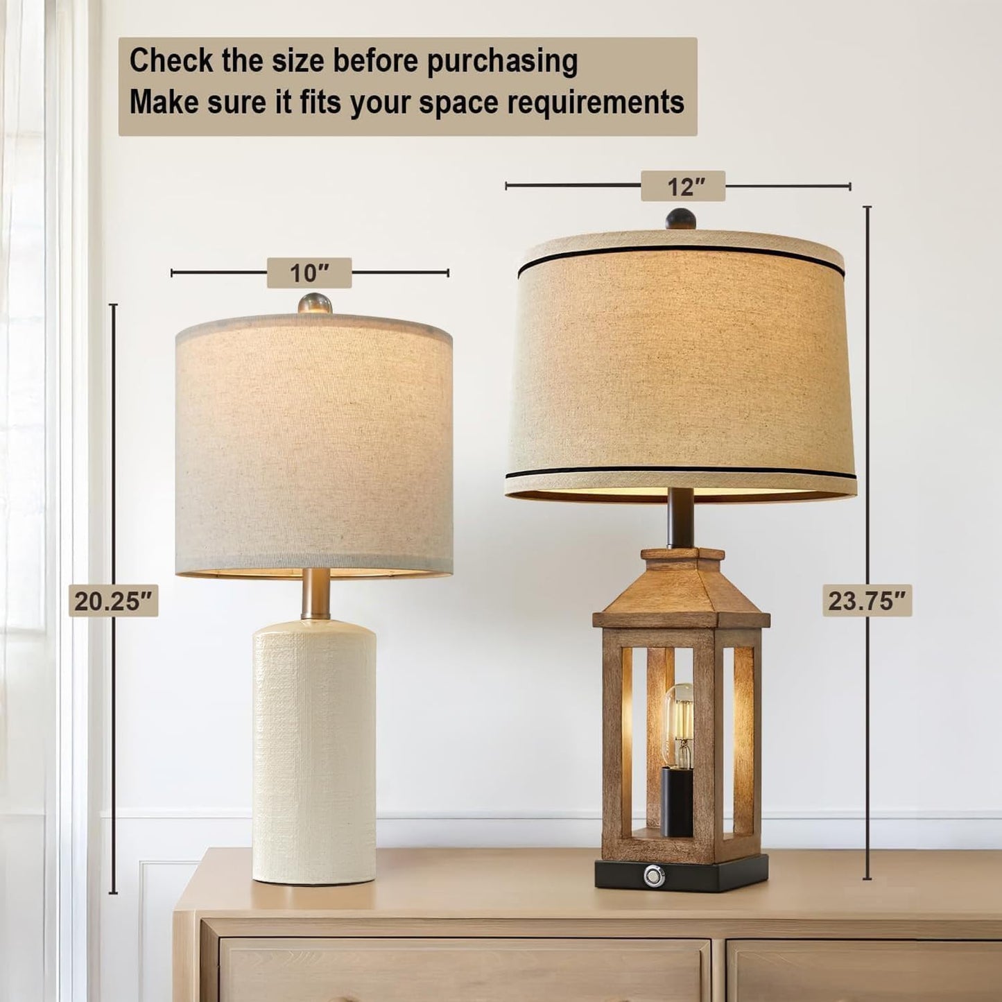 20.25'' Ceramic Table Lamps Set of 2 Small Farmhouse Bedside lamp Creamy White Modern Nightstand End Table Lamps for Living Room Bedroom Study Office