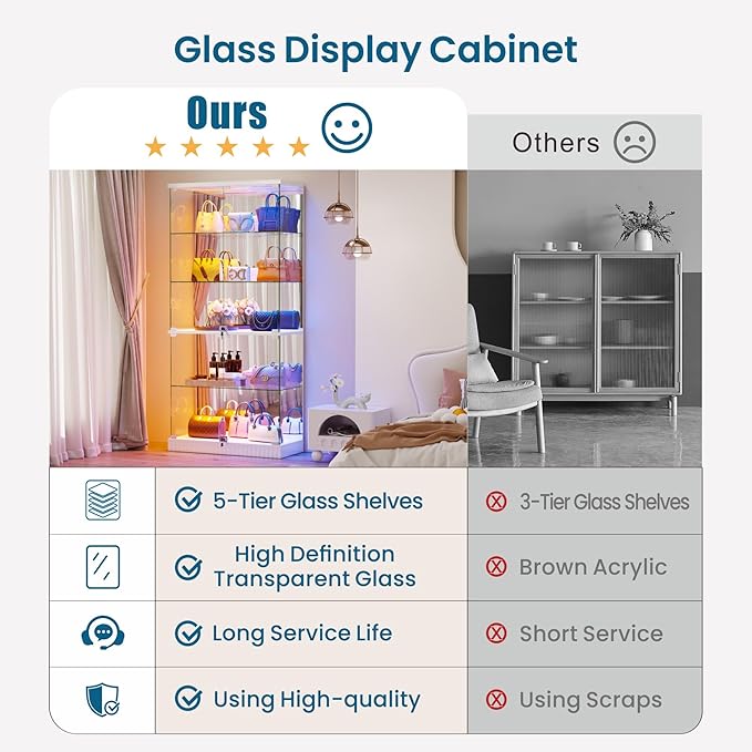 HNEBC 5 Tier Glass Display Cabinet, 66.9" Curio Cabinet - Image 5