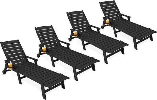 KINGYES HDPE Lounge Chair Outdoor Set of 4, Patio Chaise Lounge Recliner by KINGYES
