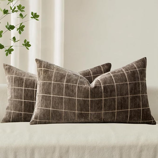 MIULEE Decorative Chenille Check Lumbar Throw Pillow Covers Vintage Plaid Couch by MIULEE