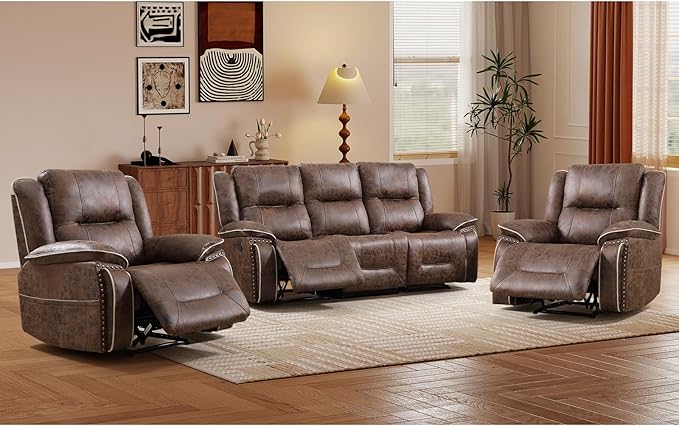 EBELLO Faux Leather Manual Recliner Sofa Set, Double 1 Seat Reclining Chair by EBELLO