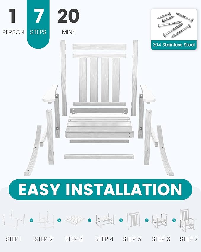 SERWALL Outdoor Rocking Chair, HDPE Rocking Chair - Image 6