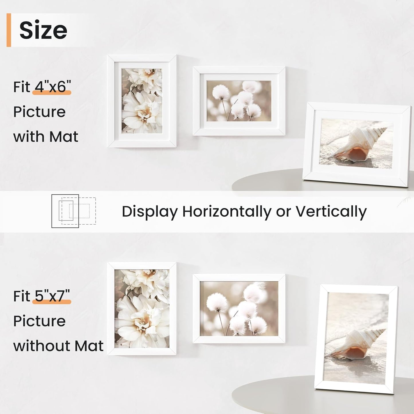 5x7 inch Picture Frame, 5x7 Photo Frames with 4x6 Removable Mat - High Definition Plexiglass - Vertical and Horizontal Display - Wall Hanging Frame - White, 12 Pack