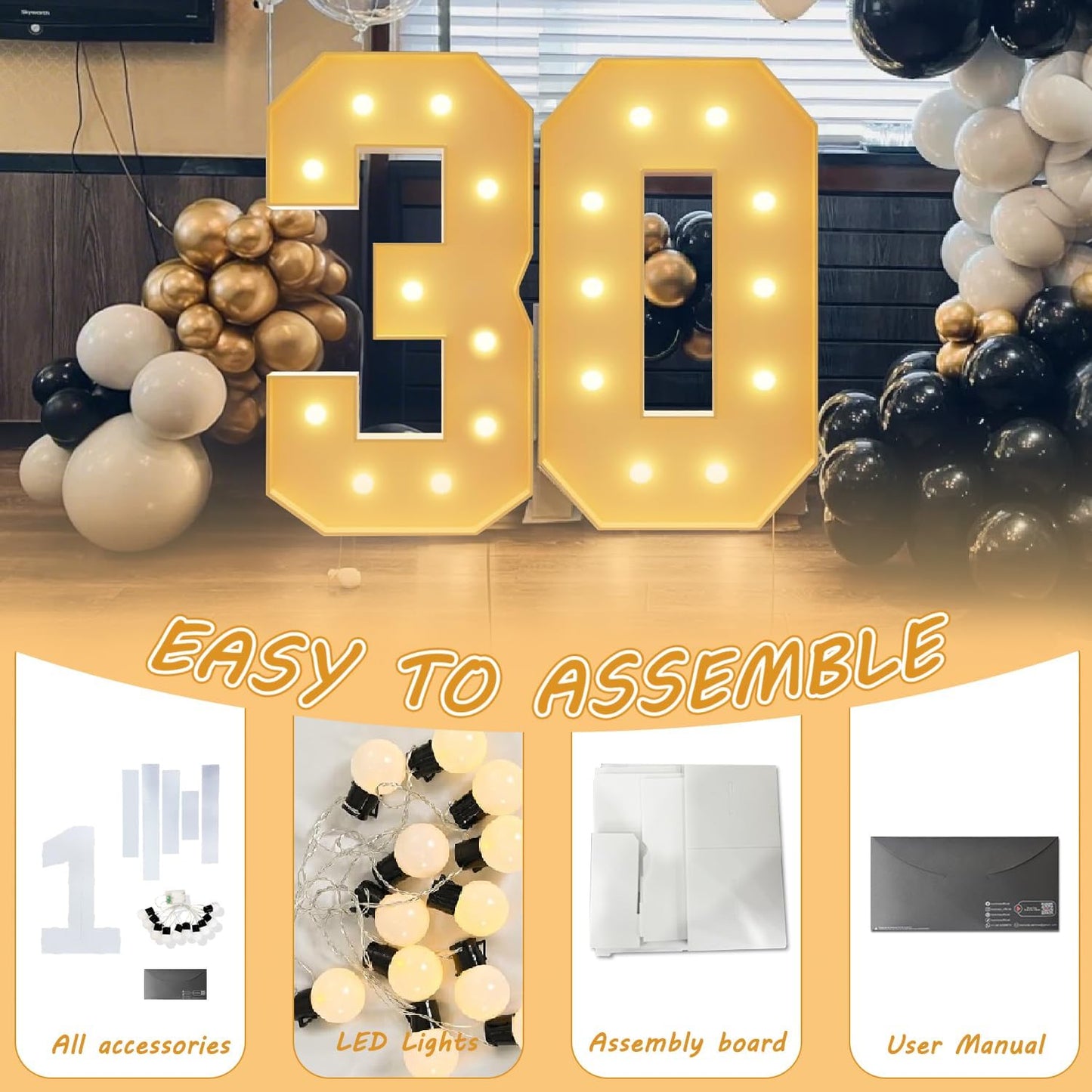 3FT LED Light Up Marquee Letter O – DIY Party Decor for Wedding, Birthday, Baby Shower, Christmas, Anniversary – 36 Inch Tall Alphabet Sign for Home, Stage, Photo Booth, Café, Classroom