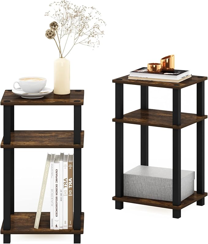 Furinno JUST Side Table Set of 2, 3-Tier Open Shelf End Table, Toolless - Image 5