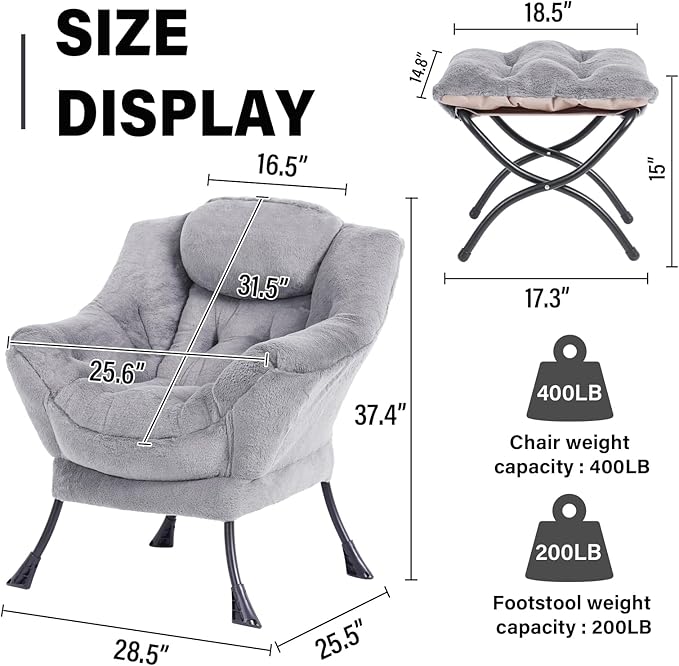 Lazy Chair with Ottoman, Modern Accent Lounge Leisure Sofa with Armrests - Image 3
