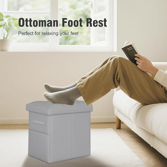 Ottoman with Storage, Ottoman Foot Rest Stool with Handles & Side Pocket. - Image 3