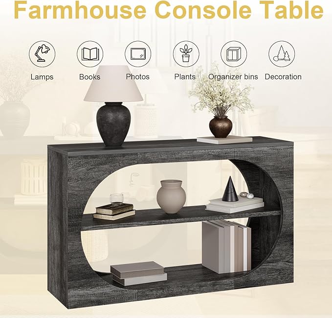 Console Table, 55-Inch Entryway Tables 3-Tier Wood Narrow Sofa Tables - Image 8