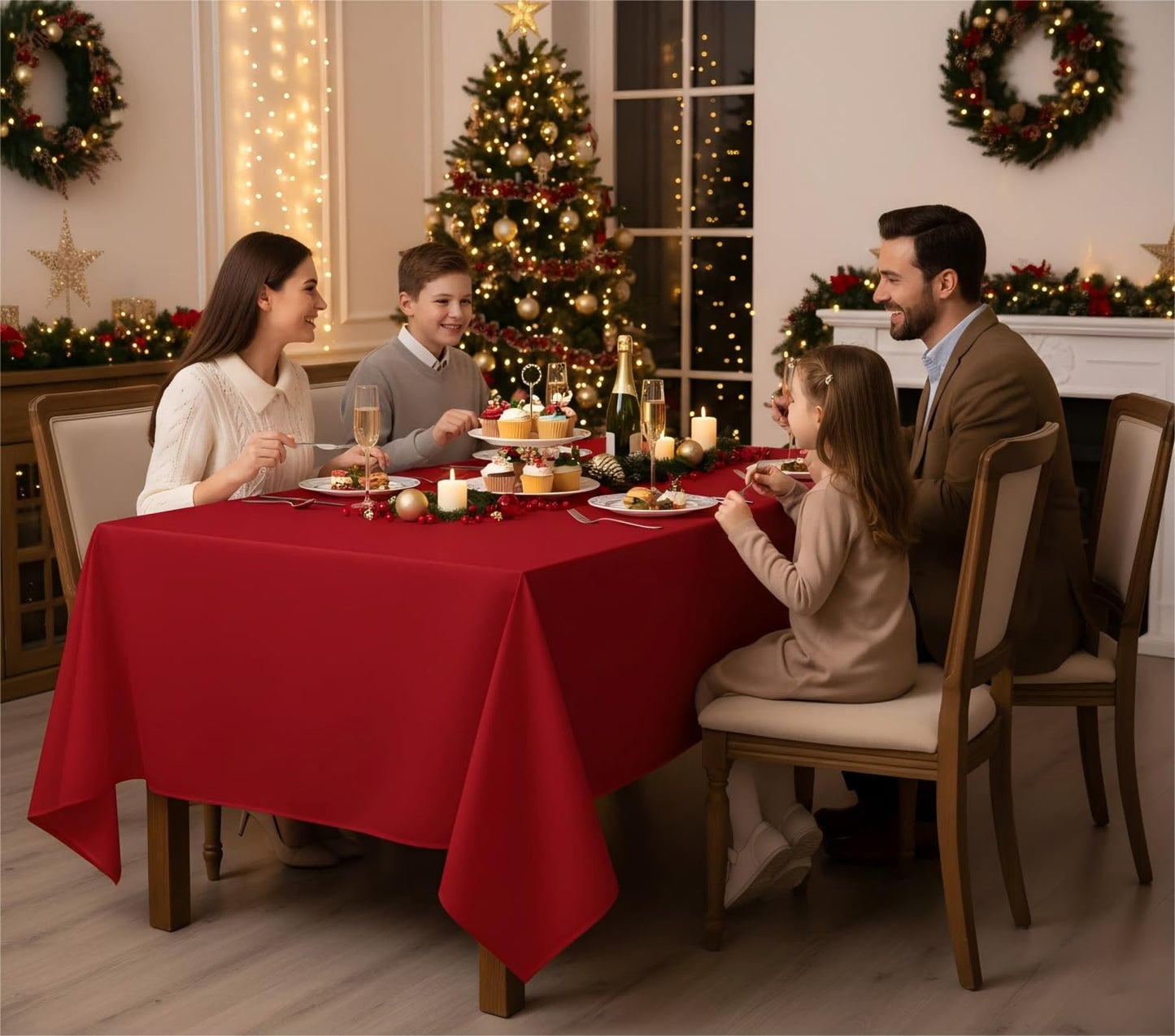 Fitable 8 Pack Table Cloth Rectangle Table: Stain and Wrinkle Resistant Tablecloth Rectangular, Washable Polyester Tablecloths for Wedding Christmas Party Dining Banquet Event(Red, 70x120 Inch)