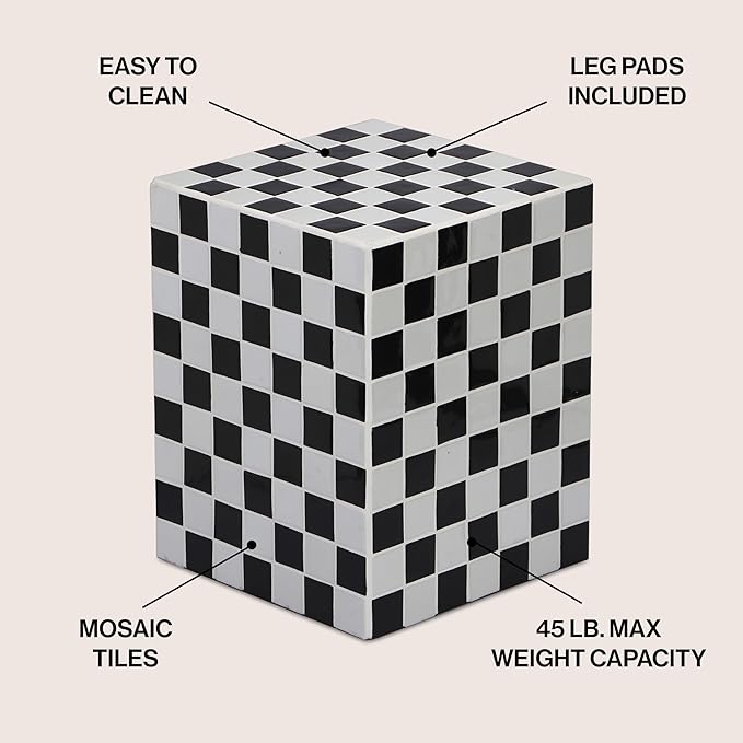 JONATHAN Y Callista 18-Inch Light Gray/Black Modern Ceramic Tiled Cube Side - Image 3