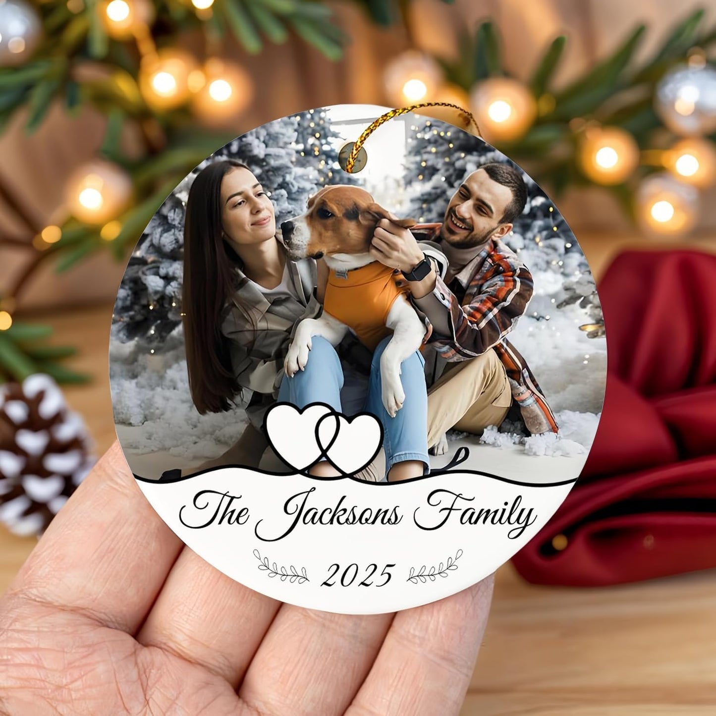 Personalized Family Ornaments for Christmas, Custom Ceramic Christmas Ornaments with Photo and Text, Wedding Gifts for Couples, Husband, Wife