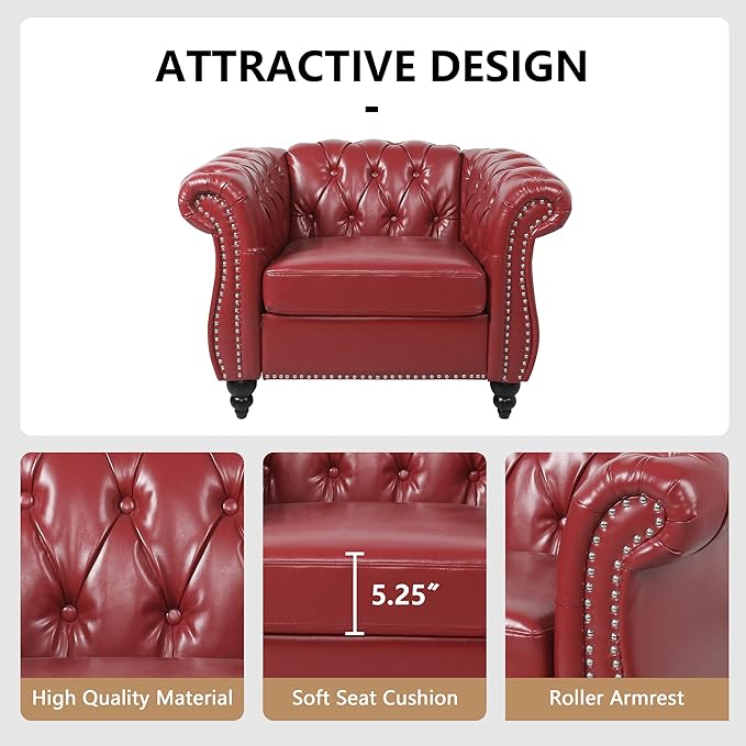 AVZEAR Leather Upholstered Armchair, Single Sofa Chair - Image 3