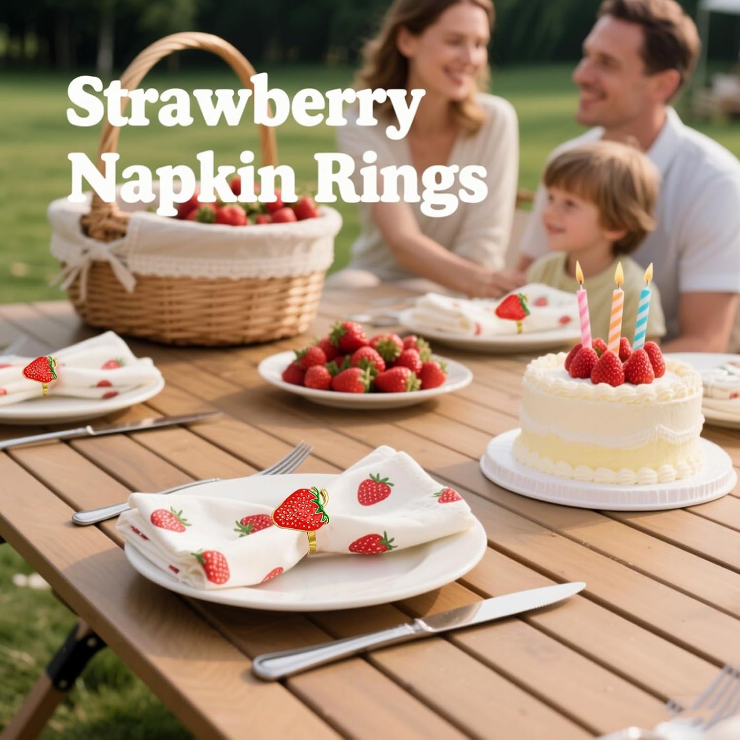 Gold Strawberry Napkin Rings Set of 8 Fall Fruit Napkin Ring Holders for Garden Weddding,Rustic Farmhouse Napkin Rings for Christmas Thanksgiving Day Family Gathering Dinner Table Decor