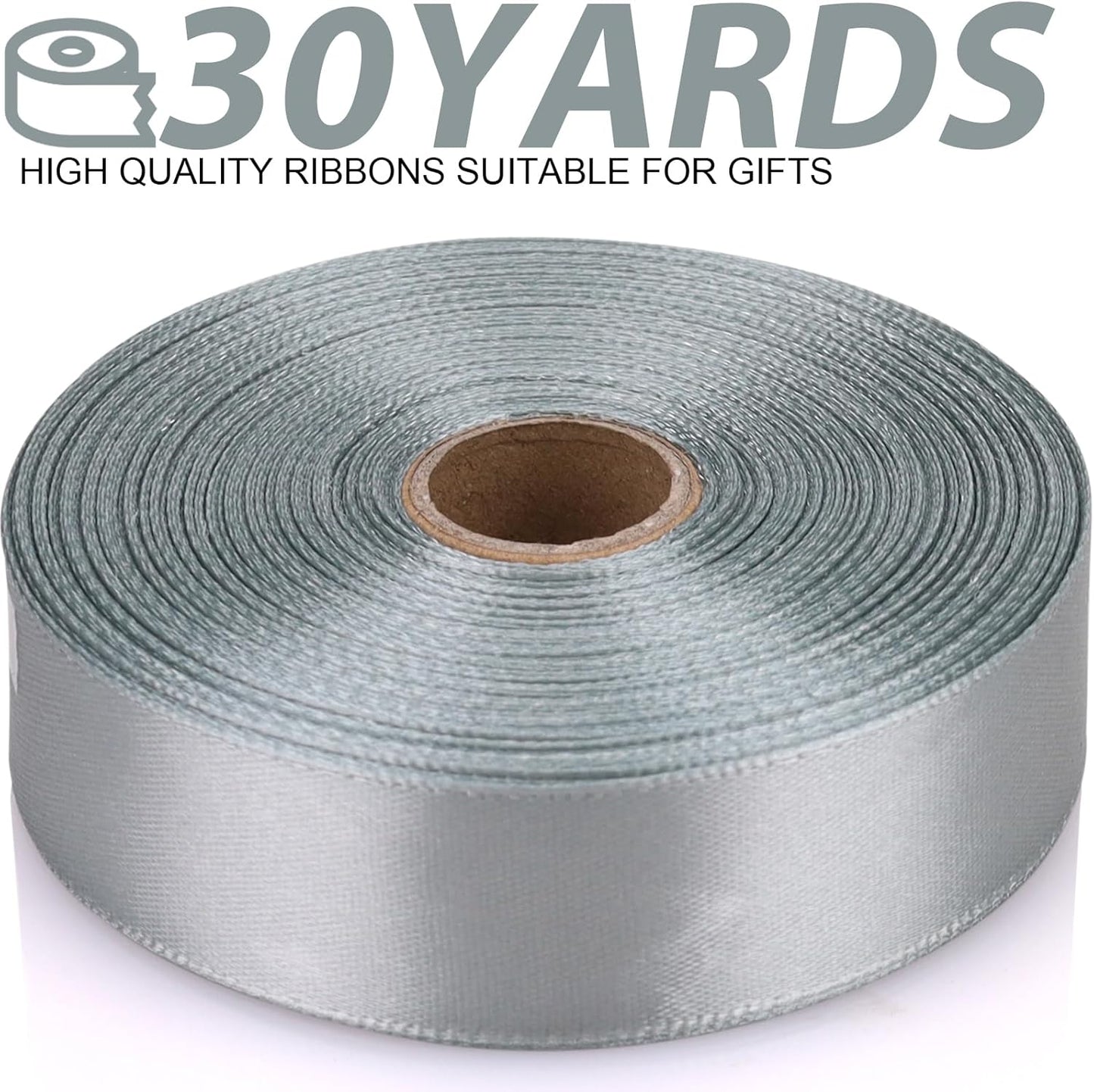 Silver Ribbon 7/8 Inch 30 Yards Satin Craft Ribbon-Single Face Polyester Ribbon for Handmade Roses,Gift Wrapping,Timeless Flower,Bouquets,Wedding and Party Decoration
