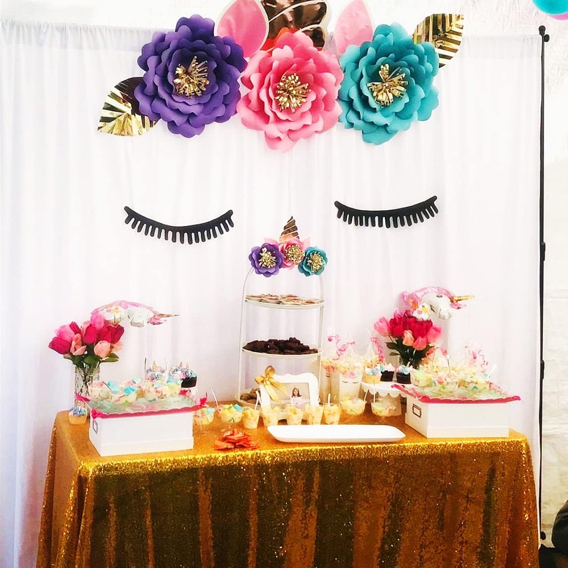 Poise3EHome 7FT x 7FT Sequin Photography Backdrop Curtain for Party Decoration, White