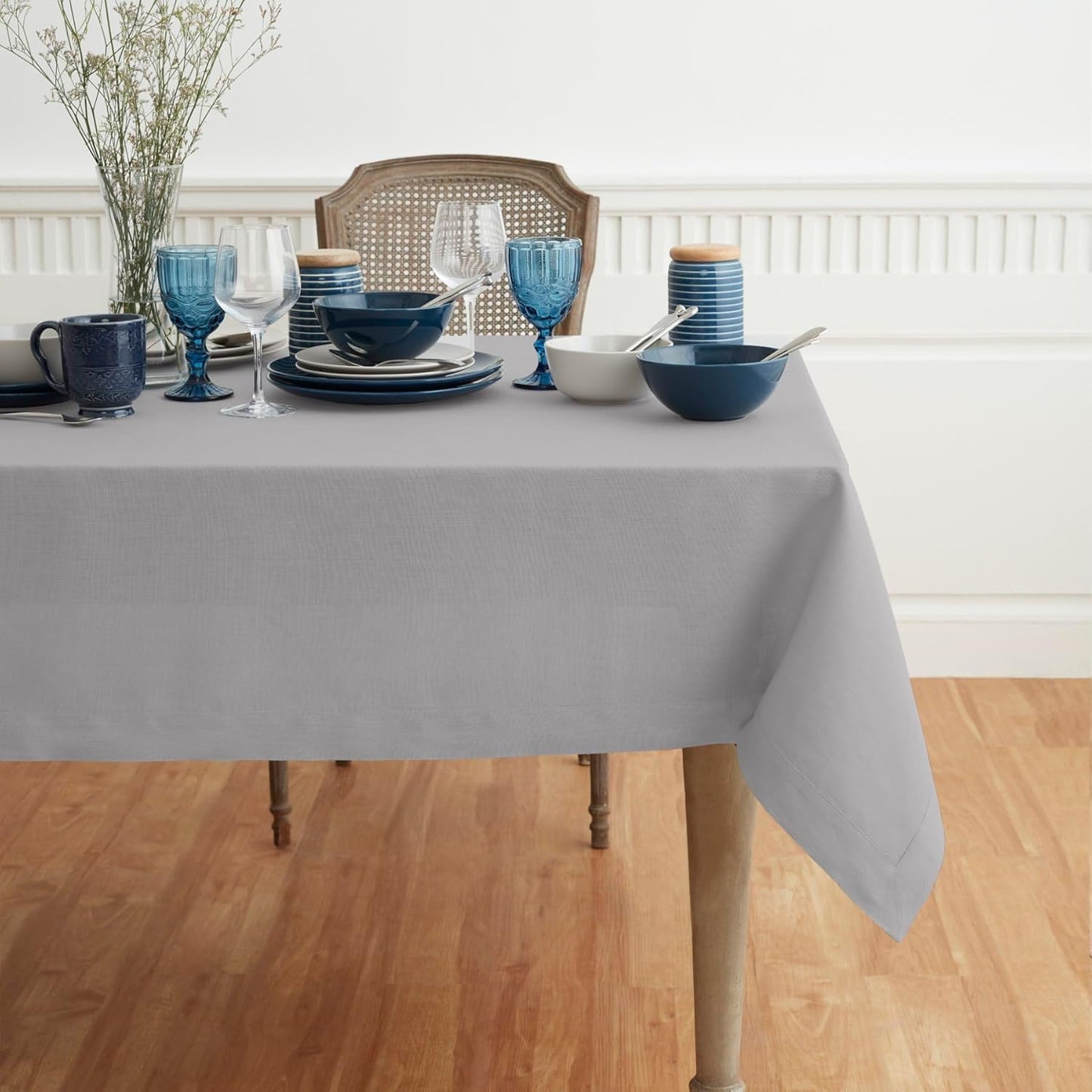 Solino Home Soft Grey Linen Tablecloth 60 x 108 Inch - 100% Pure Linen Table Cloth for Rectangle Tables - Fete, Machine Washable Tablecloth for Fall, Autumn, Thanksgiving, Christmas