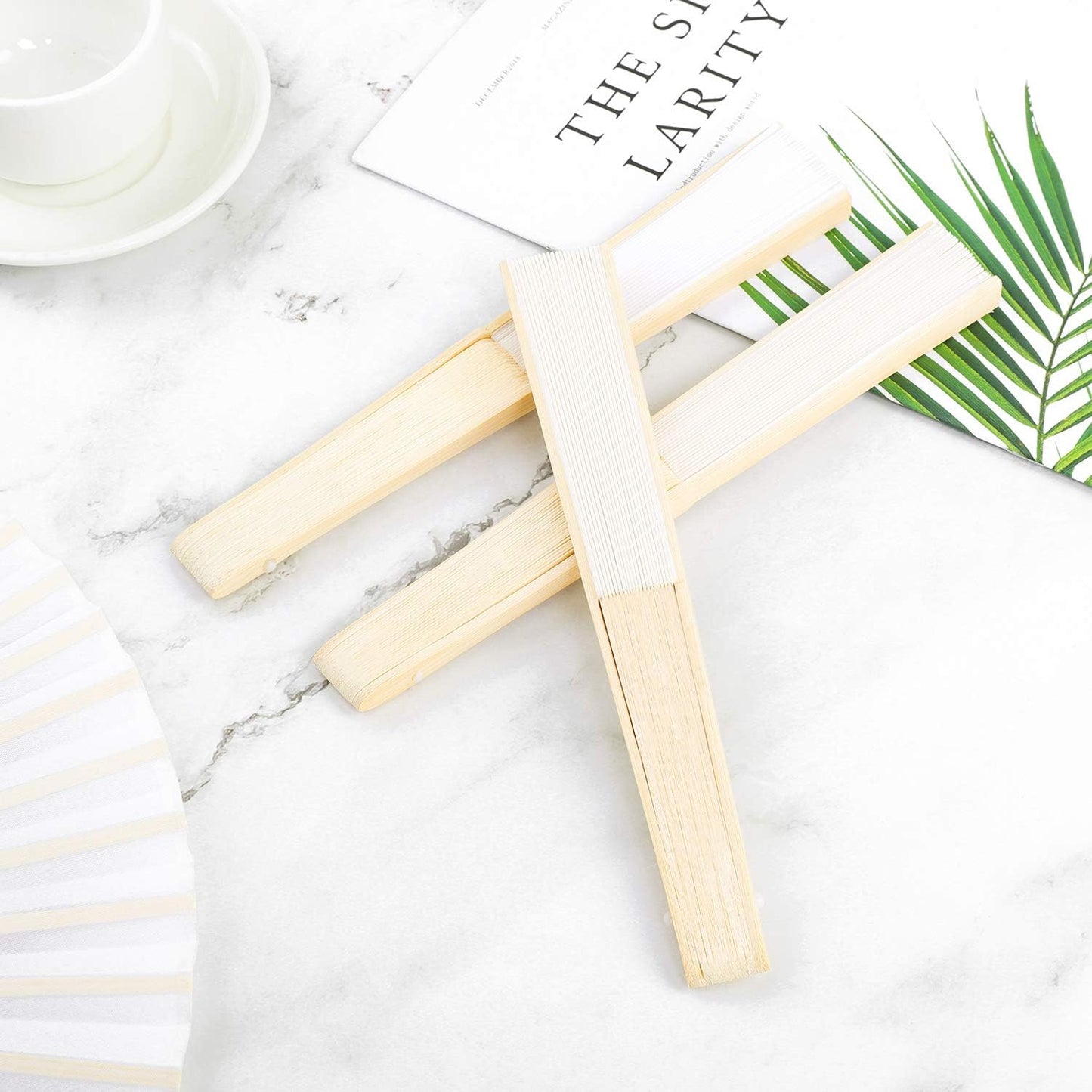 URATOT 36 Pieces White Folding Fans Silk Bamboo Folding Fans Handheld Fans for Wedding, Party Decoration