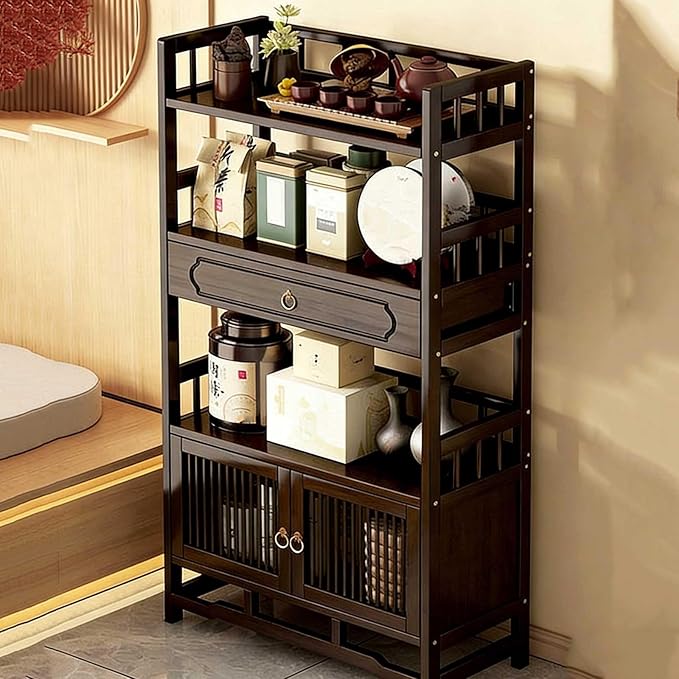 Bamboo Storage Cabinet with Drawer, Tea Set/Book/Decorative Items Storage Rack by Unknown