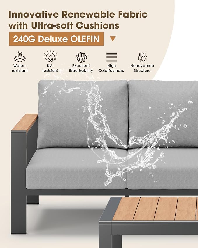 Outdoor Aluminum Patio Furniture Set 11 Seats, Patio Sectional Corner Couch Set - Image 4