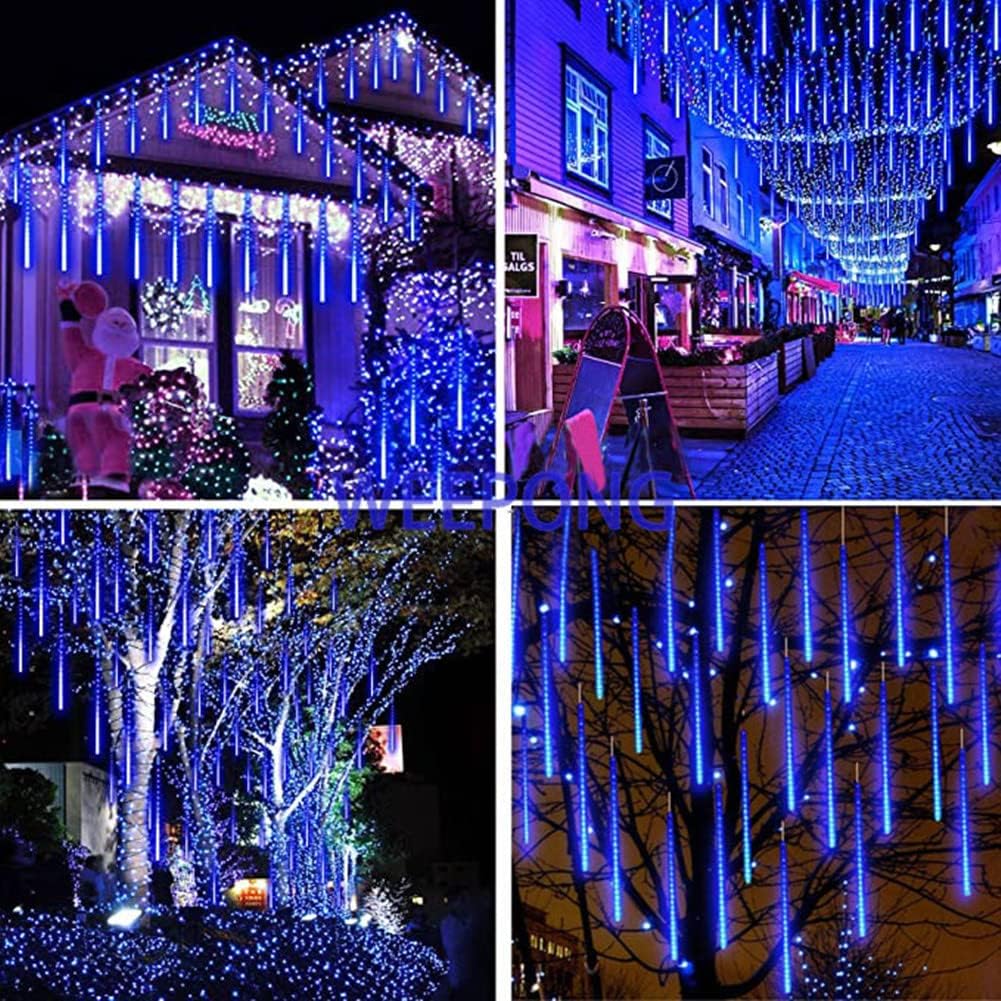 Christmas Lights Outdoor 32 Tubes 768 LEDs Meteor Shower Lights UL Certified Snow Falling Rain Drop Icicle String Light for Xmas Tree Halloween Decorations Wedding Party Garden Decor, Blue