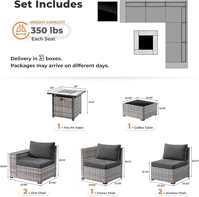 ovios 7 Pieces Patio Furniture Set, Outdoor Wicker Sectional Sofa - Image 8