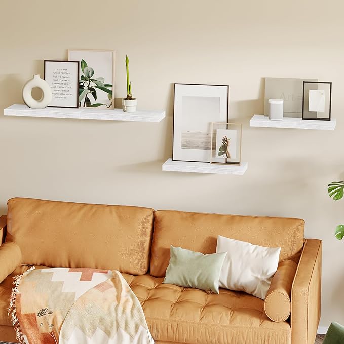 Fixwal White Shelves for Wall, 15.7in Rustic Wood Finish Floating Wall Shelves - Image 6