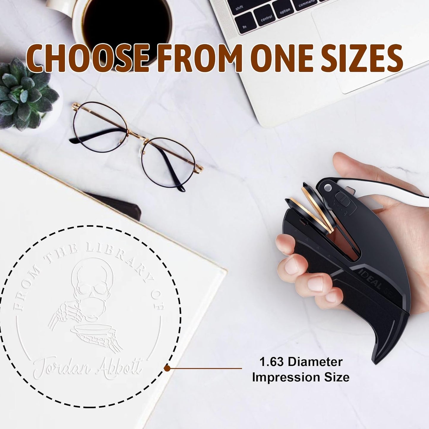 Personalized Book Embosser - Custom Embosser Stamp Gifts for Book Lovers, Readers, Home, Office & Library Collections (Coffee-32)