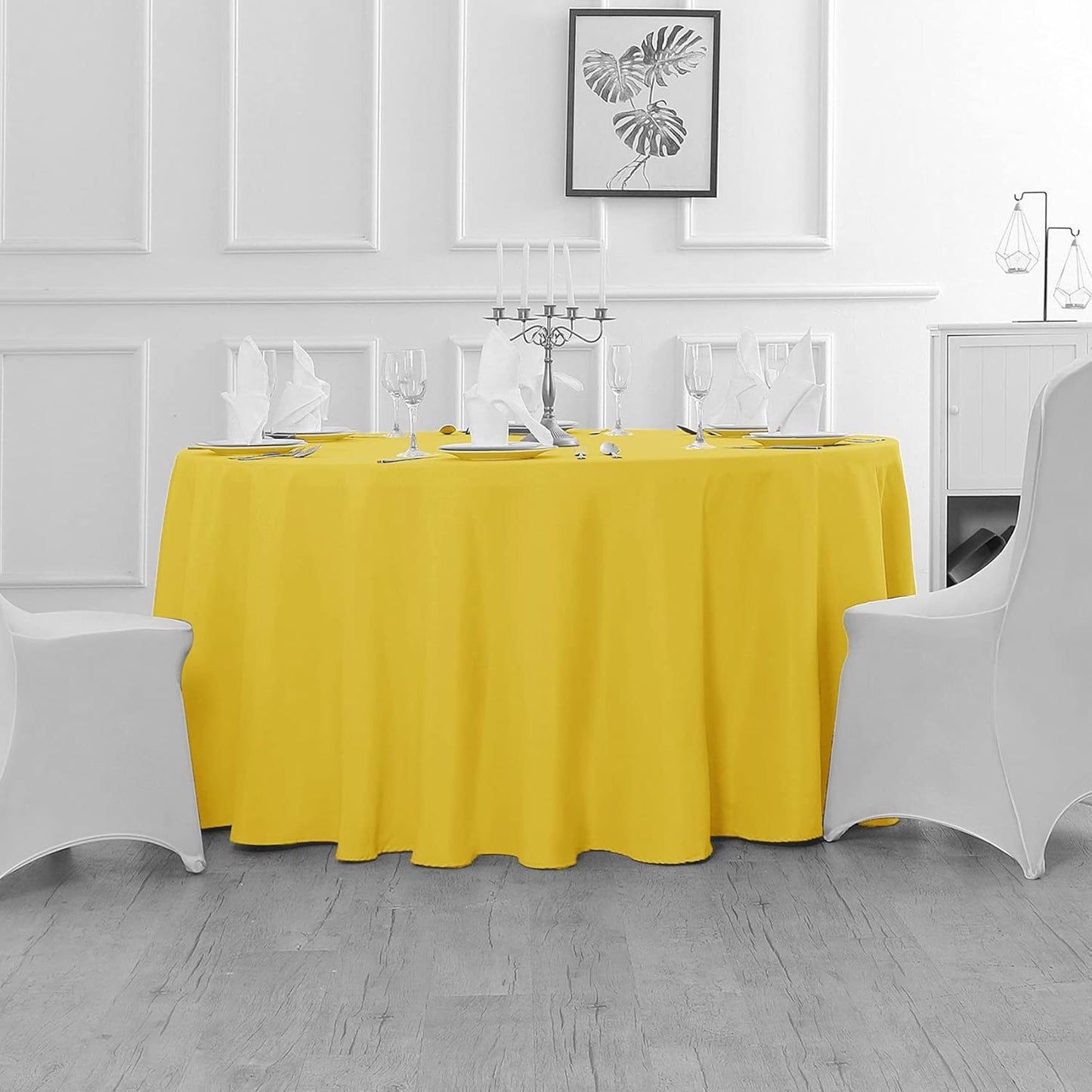 Fokitut 2 Pack Waterproof Round Tablecloth, 70 Inch, Stain Resistant and Wrinkle Polyester Table Cloth, Fabric Table Cover for Kitchen Dining, Wedding, Party, Holiday Dinner-Yellow