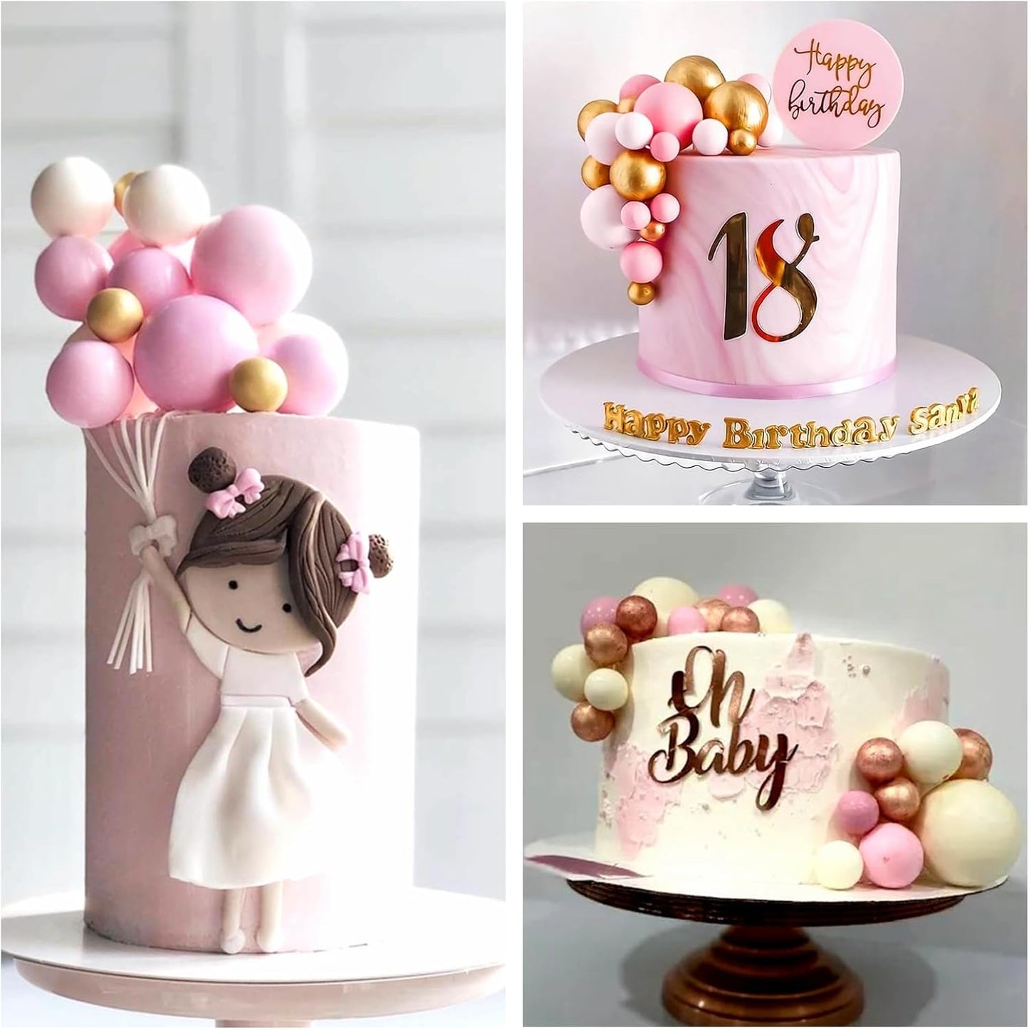 ASTARON 32 Pcs Ball Cake Topper Decorations Mini Balloons Cake Topper Sticks Foam Balls Cake Picks Cake Topper Balls Cake Decorations for Wedding Party Birthday Cake Decorations (Rose gold，Pink)