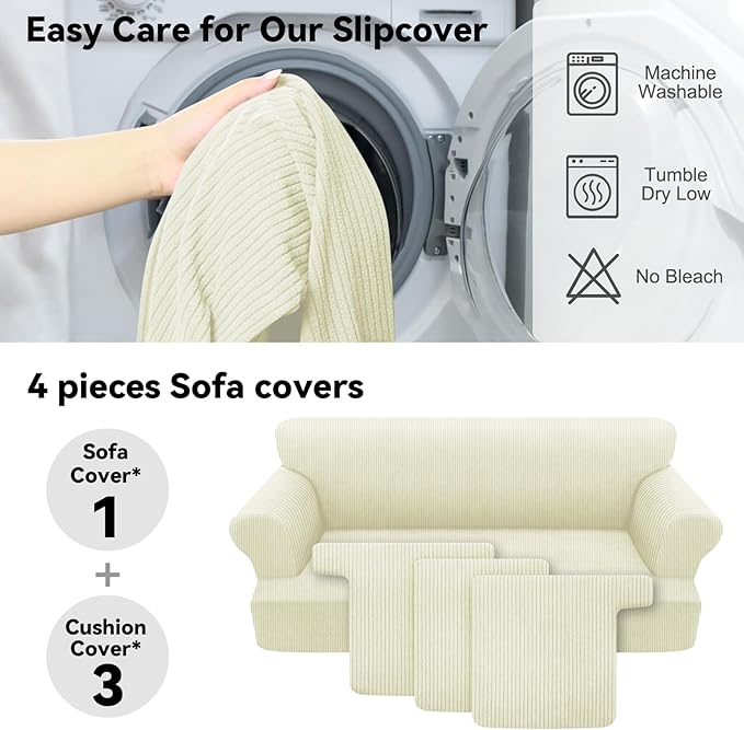 Waterproof Couch Cover 4-Piece Set Striped Sofa Slipcovers - Image 5