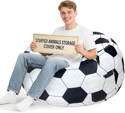Lukeight Soccer Stuffed Animals Storage Bean Bag Chair Cover by Lukeight