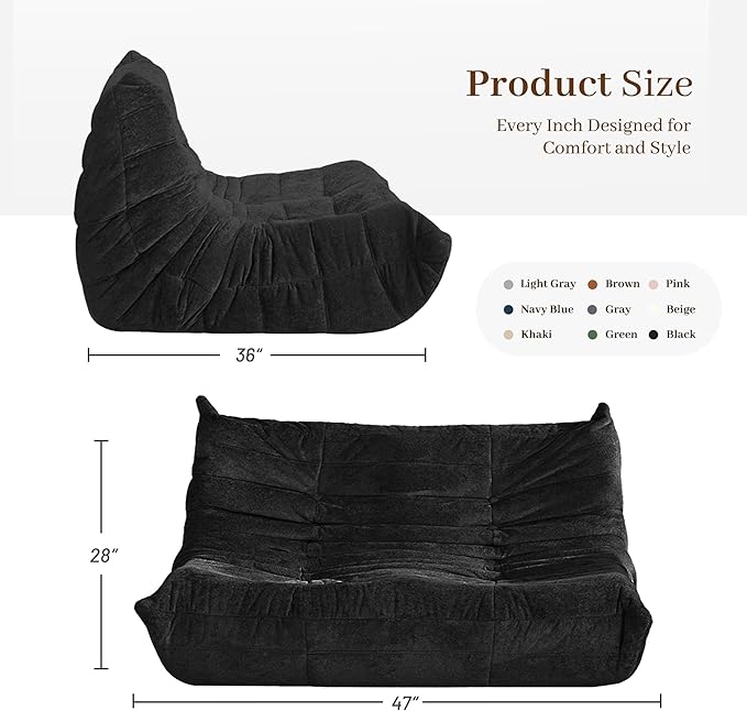 Bean Bag Chair, 2 Seater Lazy Bean Bag Sofa Memory Foam Couch, Giant Bean Bag - Image 3