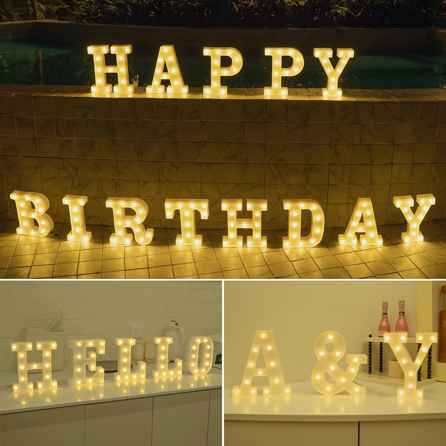 Foaky LED Letter Lights Sign Marquee Light Up Letters Sign for Night Light Wedding/Birthday Party Battery Powered Christmas Lamp Home Bar Decoration(S)