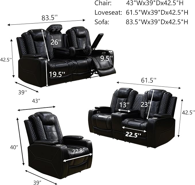 Leather Power Recliner Sofa Set - Image 2