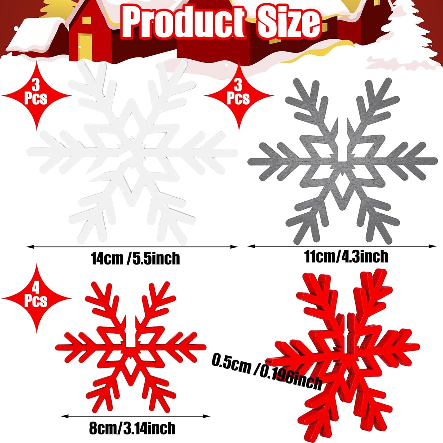 Qunclay 20 Pcs Wooden Snowflake Decorations 3D Snowflake Tabletop Decor Christmas Signs and Centerpiece for Winter Wonderland Decorations Xmas Tiered Tray Decor(Red, Gray, White)