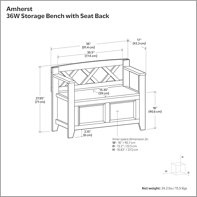 SIMPLIHOME Amherst Entryway Storage Bench - Image 3