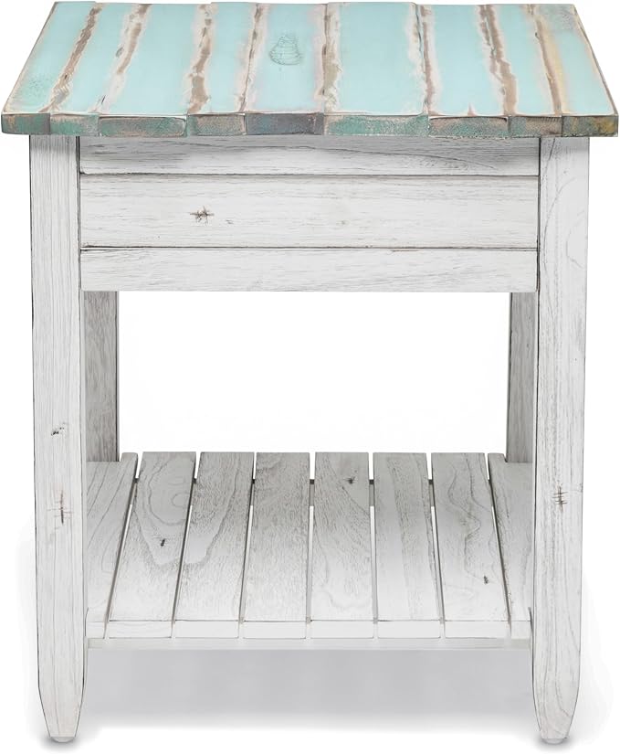 Sea Winds Trading Picket Fence End Table Distressed Bleu White Finish - Image 5