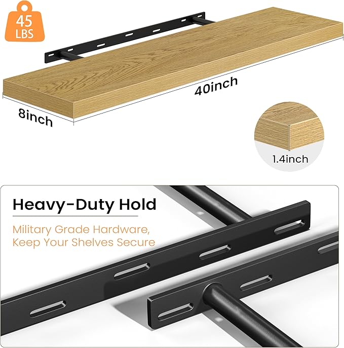 Fun Memories Floating Shelves for Wall, 40 Inch Long Set of 2 Rustic Wood Wall - Image 4