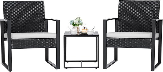 Flamaker 3 Pieces Patio Furniture Outdoor Wicker Modern Rattan Chair by Flamaker