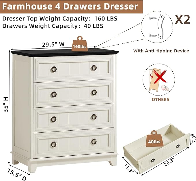 Joaxswe Farmhouse 4 Drawer Dresser - Image 2