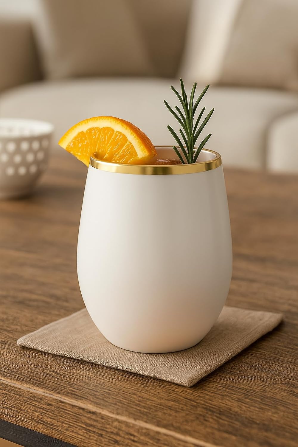 40 count Unbreakable Stemless Plastic Wine Champagne Whiskey Glasses Elegant Durable Disposable Indoor Outdoor Ideal for Home, Office, Bars, Wedding, 12 Ounce Cups Gold Rim (White Matte Gold)