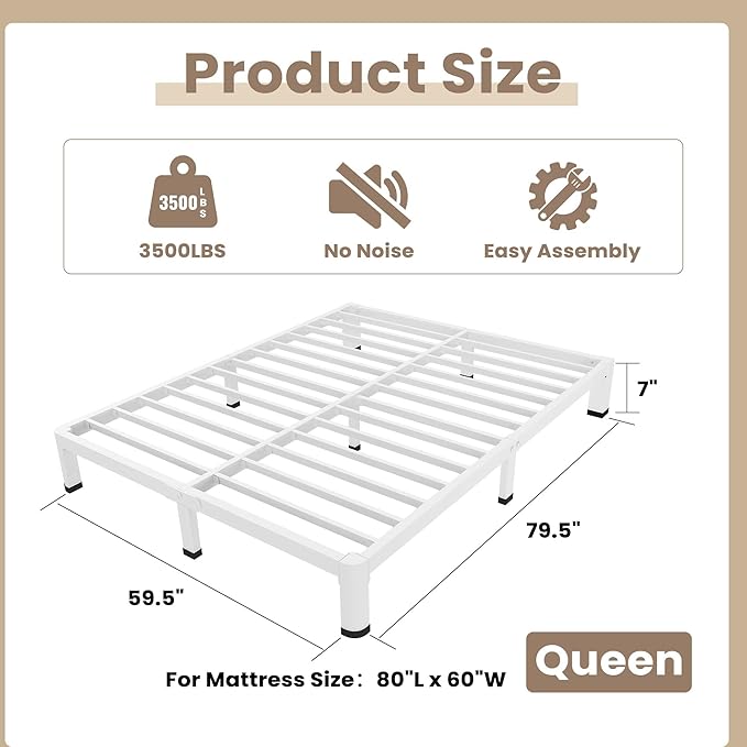 ROIL 7 Inch White Queen Bed Frame - Image 2