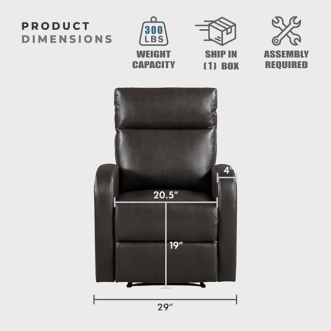 Lexicon Manual Recliner Chair, Faux Leather Reclining Chair, Wall Hugger - Image 5