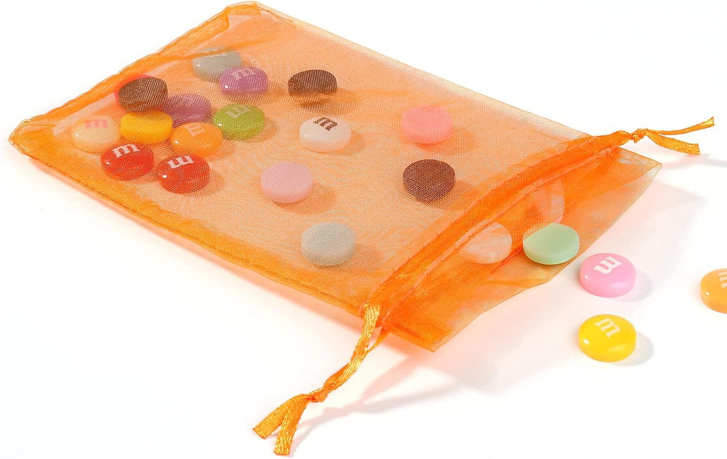 ANZNKU 50 Pack Organza Bags 4 x 6 inch Premium Sheer Drawstring Small Gift Bags for Halloween Candy Jewelry Party Wedding Halloween Christmas Favor (Orange)