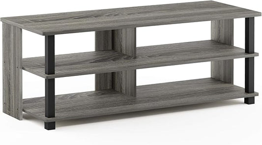 Furinno Sully 3-Tier Stand for TV Up to 48 Inch, French Oak Grey/Black by Furinno-FitsYourSpaceFitsYourBudget