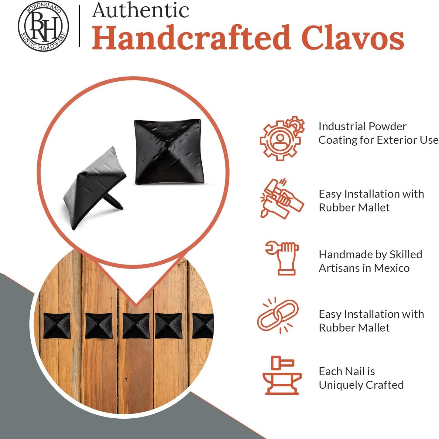 50 Pack 1.25" Square Head Iron Clavos Decorative Nails – Black – Handmade Rustic Square Fasteners for Farmhouse Shutters, Faux Wood Beams, Barn Doors, Shutters, and Gates – Ornamental Wood Accent