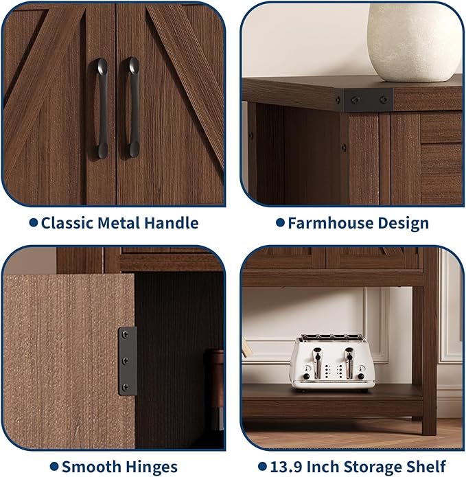 Rustic 47-Inch Wood Coffee Bar Storage Cabinet - Image 5