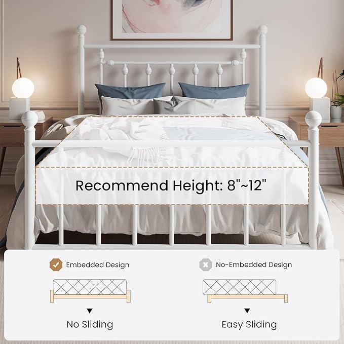 SHA CERLIN 14" Full Size Metal Platform Bed Frame/Victorian Headboard and - Image 7