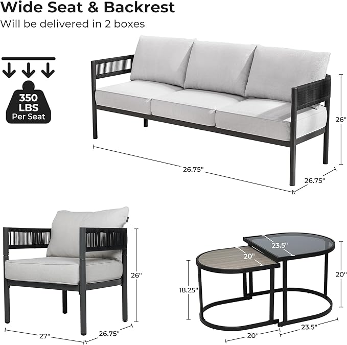 Grand patio 5-Piece Outdoor Furniture Set, 5 Seats Wicker Sofa Conversation Set - Image 2