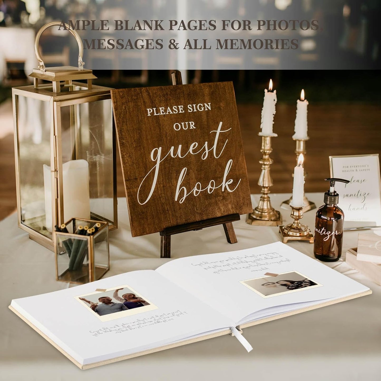 Lanpn Wedding Guest Book 2025 - Linen Hardcover Polaroid Guestbook Wedding Reception for Sign in and Photos - 108 Blank Pages Guest Book for Bridal Shower Baby Shower Wedding Party (Cream)